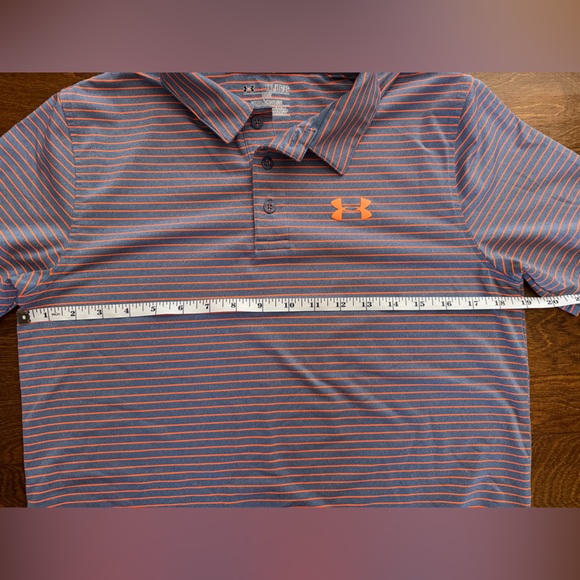 Under Armour Boys HeatGear Loose Fit Polo Shirt S/S YXL Heather Navy/Orange - Picture 4 of 7